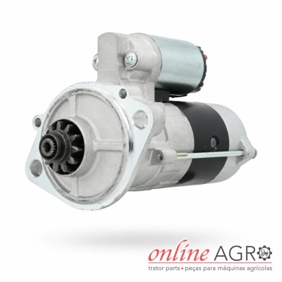 motor de arranque metálico prateado e preto para máquinas agrícolas com texto online AGRO