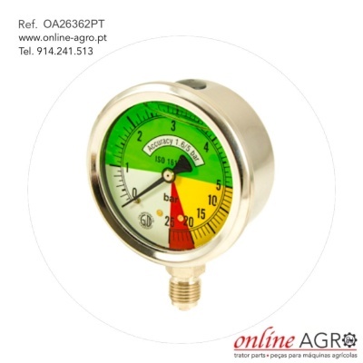 Manómetro metálico redondo com mostrador colorido e conector rosqueado