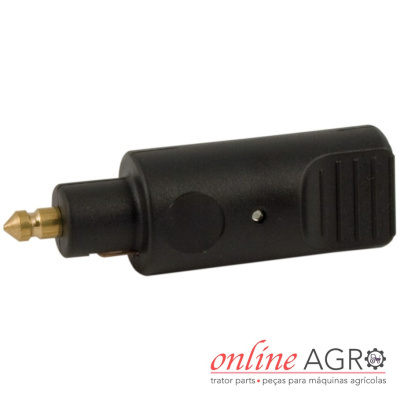 Conector ou adaptador preto com ponta metálica dourada e ranhuras na extremidade