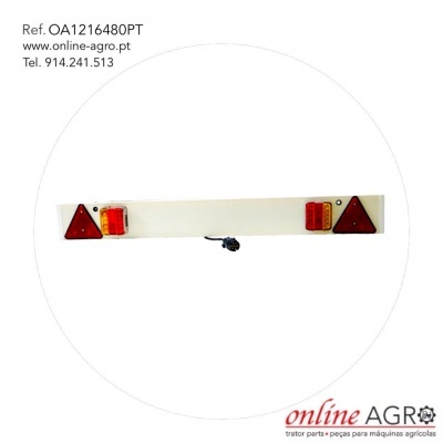 Barra de sinalização branca com luzes vermelhas e triângulos reflexivos