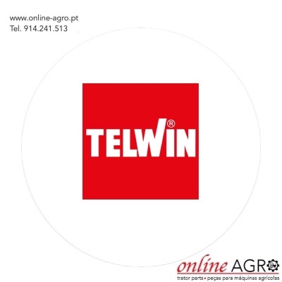 Logótipo TELWIN em fundo vermelho com texto de contacto e marca online AGRO para peças agrícolas