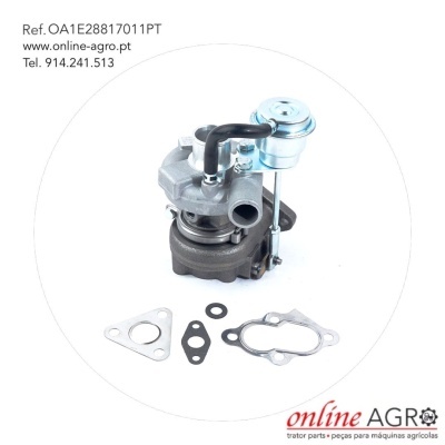 Turbina de motor com juntas e texto de referência em fundo branco