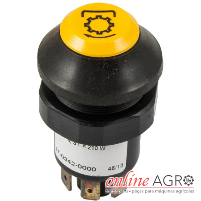 Interruptor botão pressão preto com botão amarelo para máquinas agrícolas
