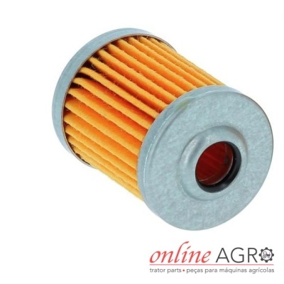 Filtro cilíndrico amarelo com extremidades metálicas cinzentas