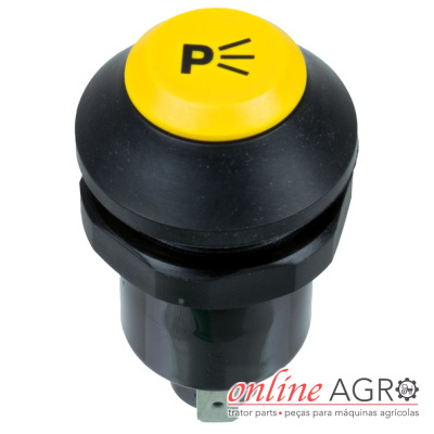 Interruptor botão amarelo e preto com símbolo luz P