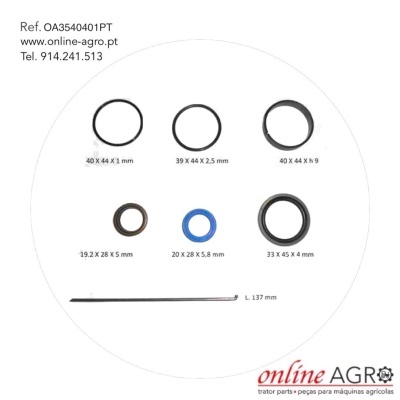 Anéis e haste metálica para máquinas agrícolas com dimensões e texto informativo