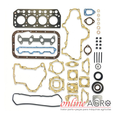 Conjunto de juntas para motor variadas em material cortiça, borracha e metal com logotipo online AGRO