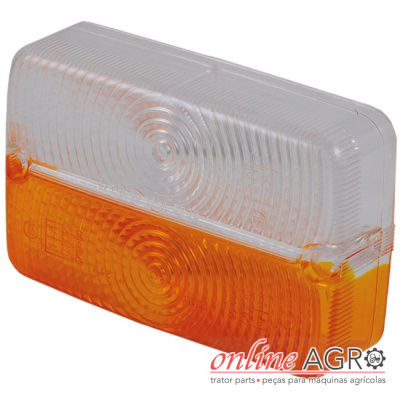 Lente de farolim traseiro para tractor em plástico transparente e laranja com textura circular