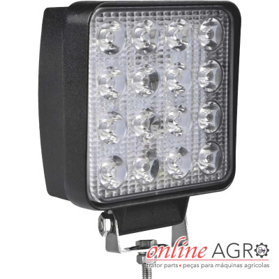 Farol LED quadrado preto com suporte metálico
