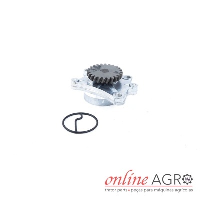 Componente metálico com engrenagem preta e anel de borracha em fundo branco com logo Online Agro