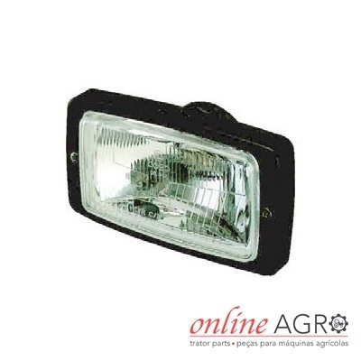 Farol retangular com lente transparente e corpo preto