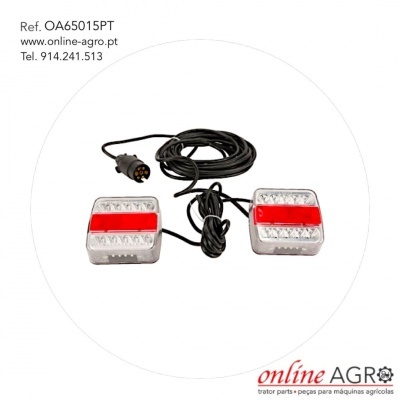 Luzes traseiras quadradas metálicas com faixa vermelha e cabos pretos para máquinas agrícolas