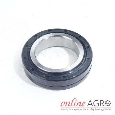 Rolamento metálico com vedante preto em fundo branco com texto online AGRO
