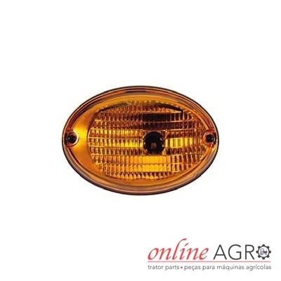 Luz oval amarela para máquina agrícola com parafusos.