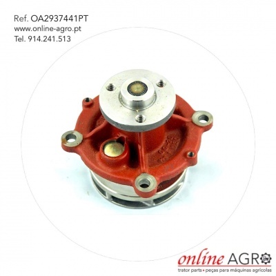 Peça mecânica metálica laranja e prata, fundo branco com texto e logótipo