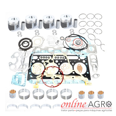 Conjunto de peças de motor para trator em cima de fundo branco