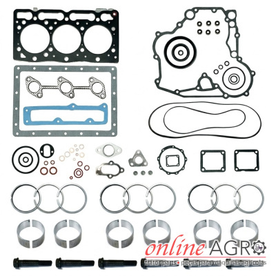 Conjunto de juntas e componentes para motor sobre fundo branco