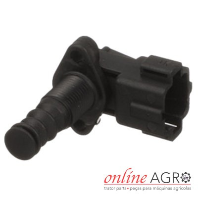 Conector preto de plástico com parte cilíndrica e conector elétrico para máquinas agrícolas