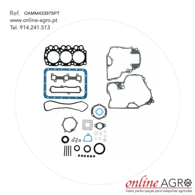Conjunto de juntas para motor com várias peças em fundo branco