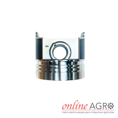 Pistão metálico para motor sobre fundo branco com logo online AGRO.