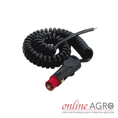 Cabo espiralado preto com conector vermelho e preto