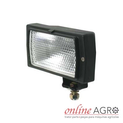 Luz de trabalho retangular para máquinas agrícolas com lente transparente e estrutura preta