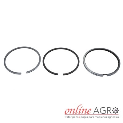 Conjunto de três anéis metálicos para motor sobre fundo branco com logo online AGRO