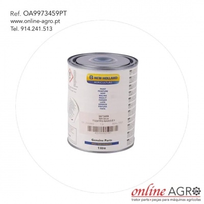 Lata de metal branca e azul com rótulo NEW HOLLAND AGRICULTURE