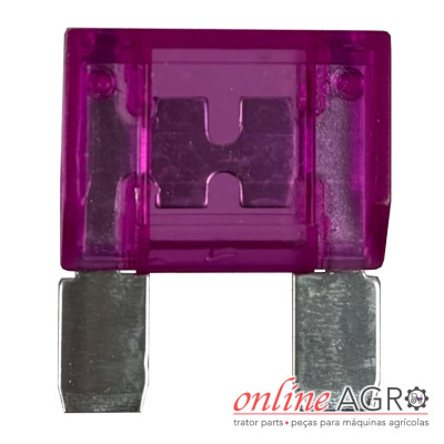 Fusível automóvel plástico roxo com terminais metálicos e texto onlineAGRO