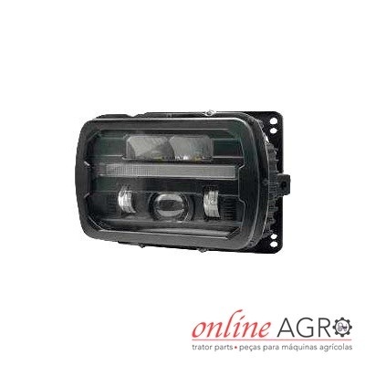 Farol rectangular preto com lente transparente frontal para máquina agrícola