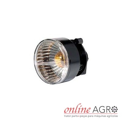 Farol redondo para máquina agrícola com lente transparente e corpo preto