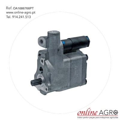 Bomba hidráulica metálica cinza com texto e logotipo