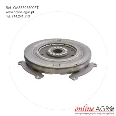 Componente metálico mecânico circular, texto de referência e contacto da online-agro.pt