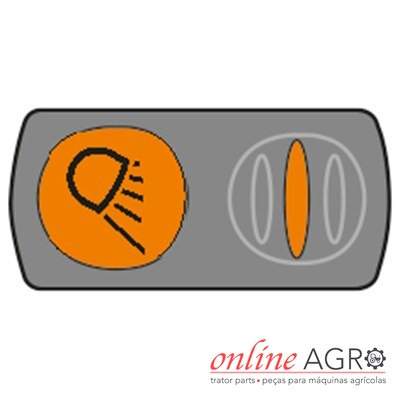 Botão de interruptor cinzento com símbolo laranja de farol e texto online AGRO