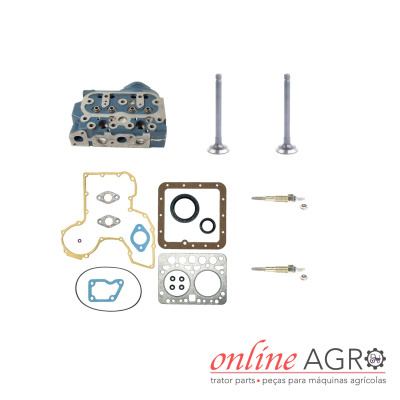 Conjunto de peças para motor agrícola com cabeça de cilindro, válvulas, juntas e velas de ignição
