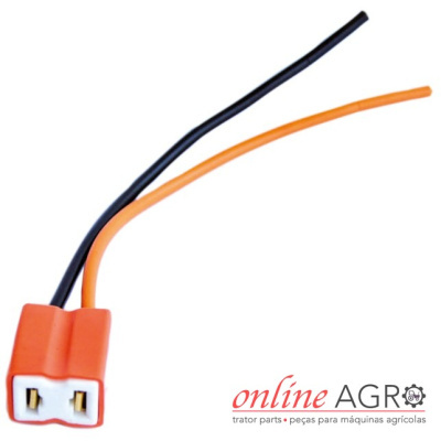 Conector elétrico laranja com fios preto e laranja