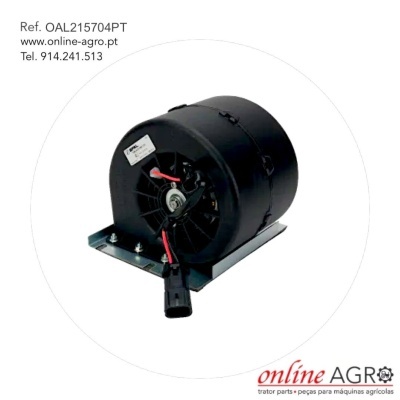 Ventoinha preta para máquina agrícola com base metálica prateada e fios elétricos