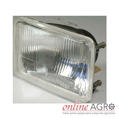 Farol rectangular de vidro transparente com base preta e parafusos