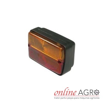 Luz traseira retangular para trator com parte amarela e vermelha