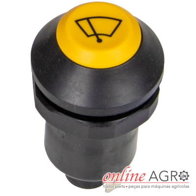 Botão amarelo para vidros com ícone de limpador em plástico preto