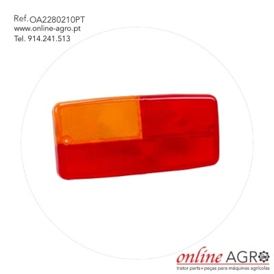 Luz traseira de plástico laranja e vermelha para máquinas agrícolas com texto informativo