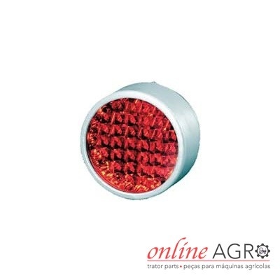 Refletor circular vermelho com estrutura metálica prateada