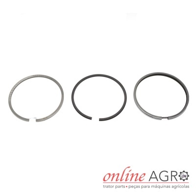 Conjunto de três anéis metálicos para motor sobre fundo branco com logotipo online AGRO