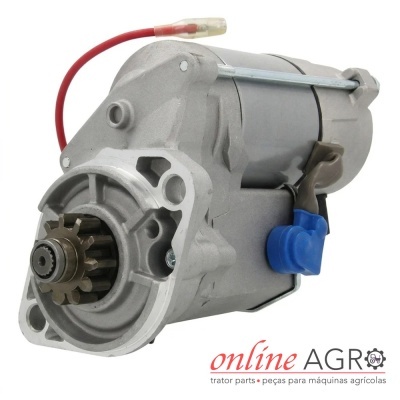 Motor de arranque metálico com cabo vermelho e conector azul