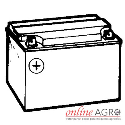 Bateria retangular com símbolo + e texto online AGRO na imagem