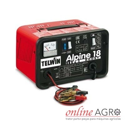Carregador de bateria Telwin Alpine 18 Boost vermelho e preto com amperímetro e garras isoladas