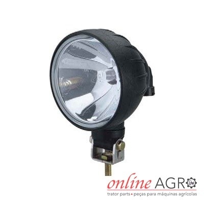 Farol redondo para maquinaria agrícola com suporte metálico