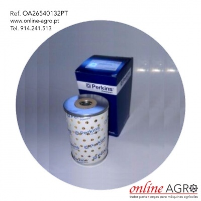 Filtro Perkins branco com caixa azul e texto de referência e contacto da online-agro.pt