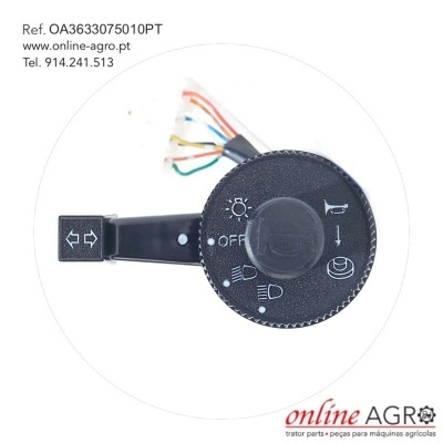 Comando rotativo preto com alavanca lateral e fios coloridos