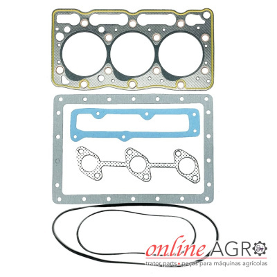 Conjunto de juntas para motor agrícola com várias peças de diferentes materiais e cores
